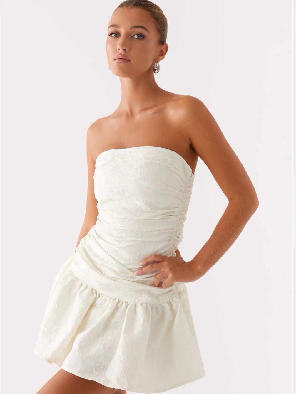 Peppermayo Strapless Cream Lace Mini Dress